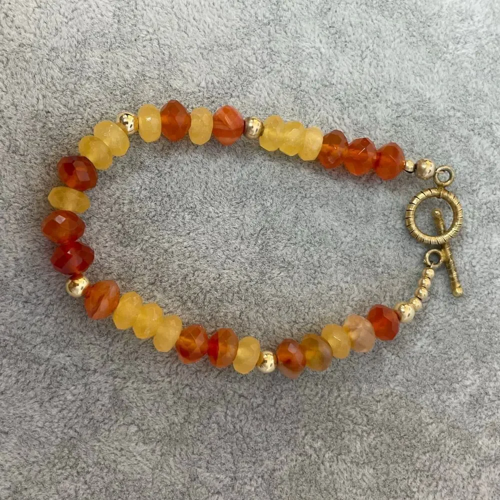 Handmade beaded glass bracelet amber yellow orange brown - Picture 2 of 2